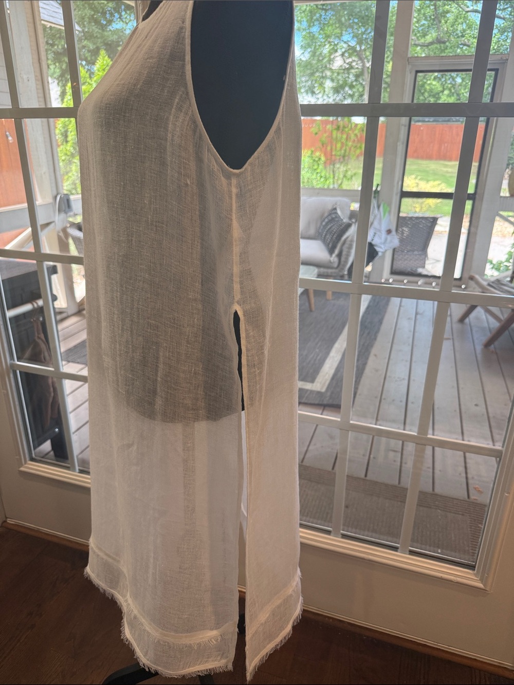 Eileen Fisher Sheer White Linen Midi Shift Dress - Picture 2 of 6